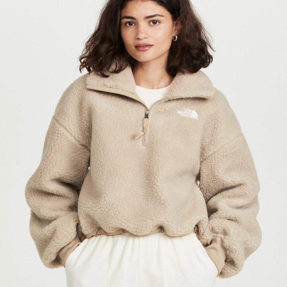 NWT NORTH FACE Platte Sherpa Fleece Zip Front Pullover XS in Natural "Flax"